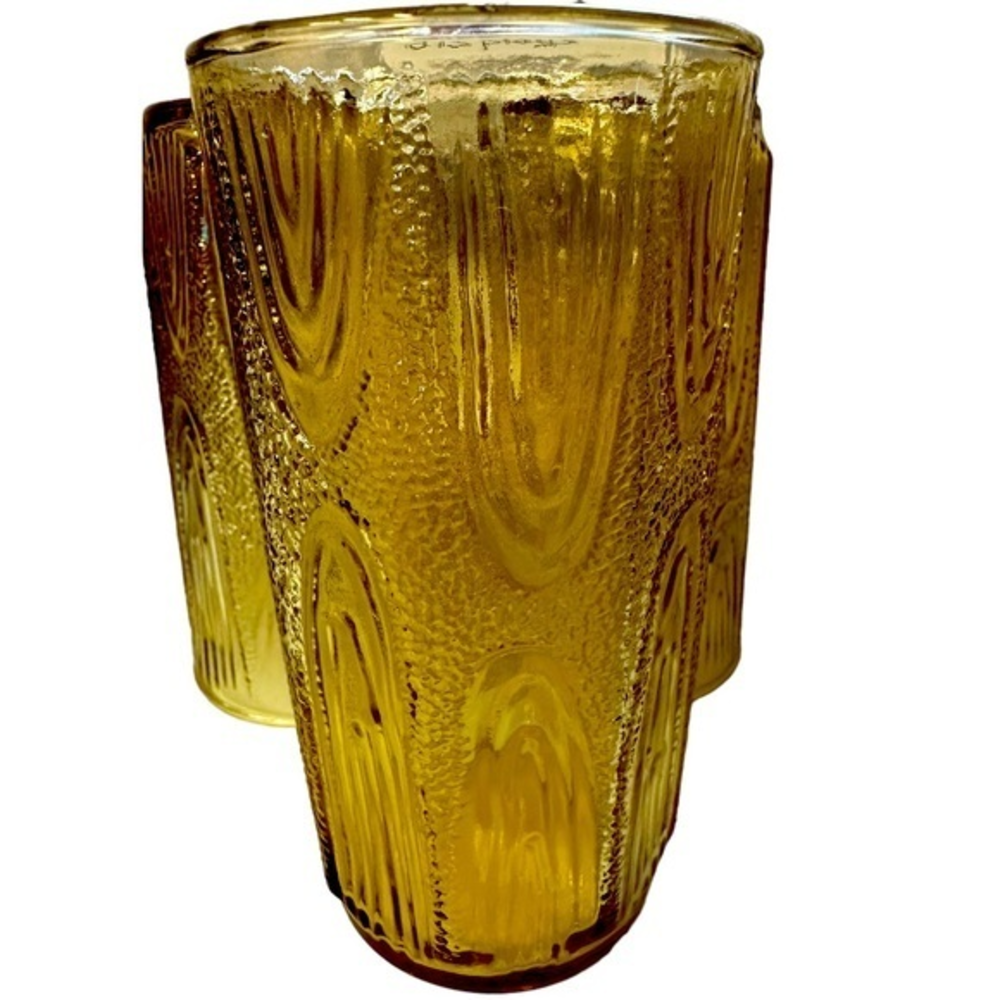 Vintage Anchor‎ Hocking Amber Textured Iced Tea Water Glasses set of 3 MCM